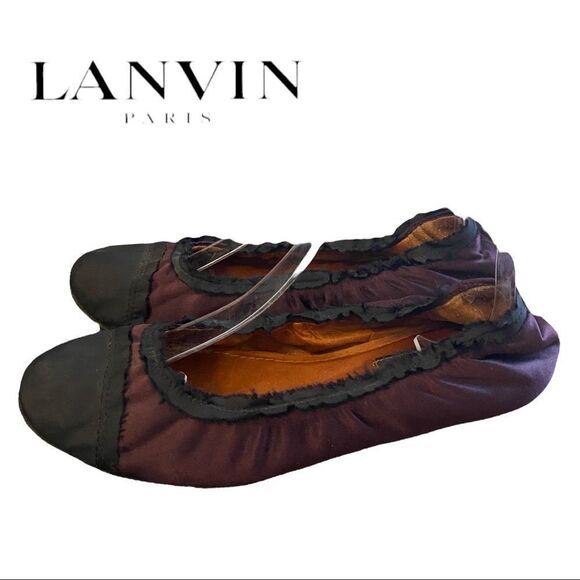 LANVIN Paris Purple Black Women's Round Toe Ballet Flats with Dust Bag 6 - Picture 2 of 8
